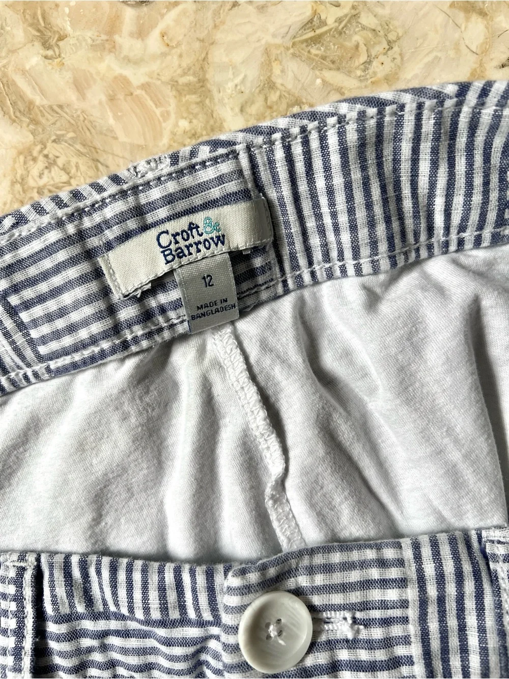 Costal Cotton High Waisted Striped Seersucker Skort - Blue Gray and White - Picture 8 of 11